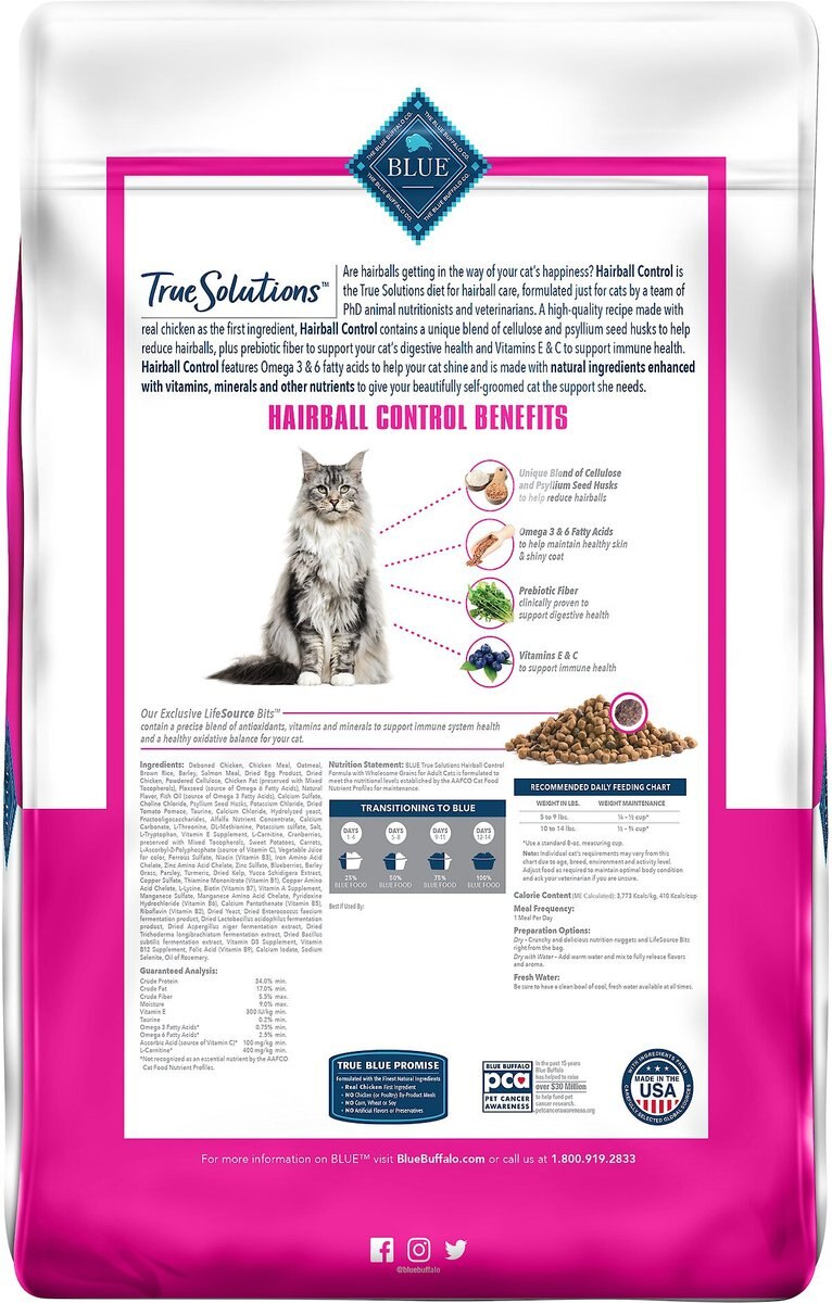 Blue Buffalo True Solutions Hairball Control Chicken Adult Dry Cat Food