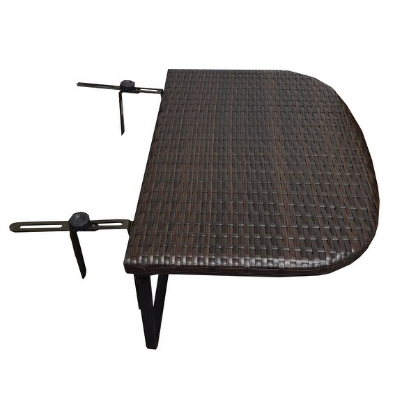 Indoor and Outdoor Foldable Wicker Balcony Table with Metal Frame and Adjustable Clamps