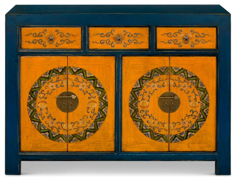 Hand Painted Distressed Blue and Yellow Tibetan Cabinet   Asian   Accent Chests And Cabinets   by China Furniture and Arts  Houzz