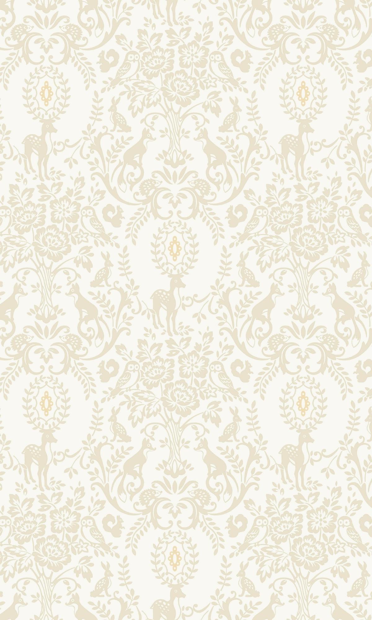 Sample Floral Damask With Animals Beige Wallpaper