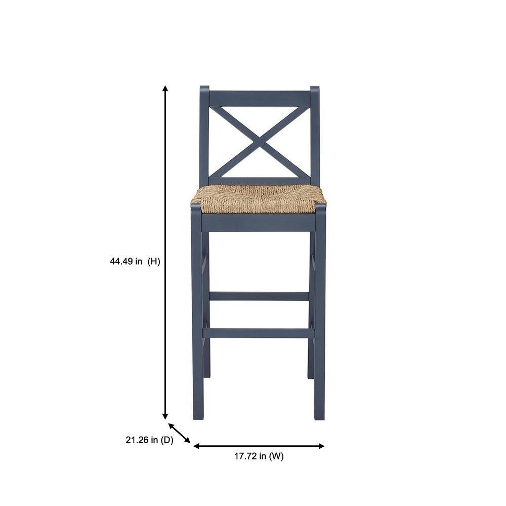 Home Decorators Collection Dorsey Midnight Blue Wood Bar Stool with Back and Woven Rush Seat ST1808245-NMID