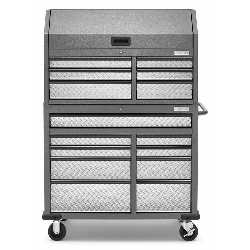 Gladiator 41 in. 15-Drawer Hammered Granite Mobile Tool Chest Combo GATC4115JG