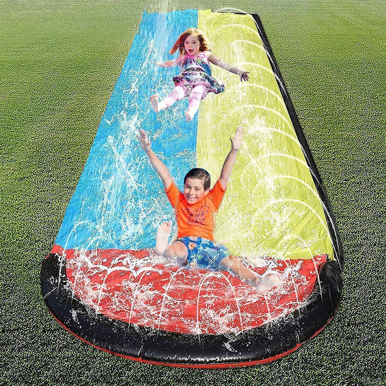 Terra Outdoor Water Toys With 15.75ft Water Slides for Kids with 2 Crash Pad and Sprinkler Water Slides for Kids Fun Play