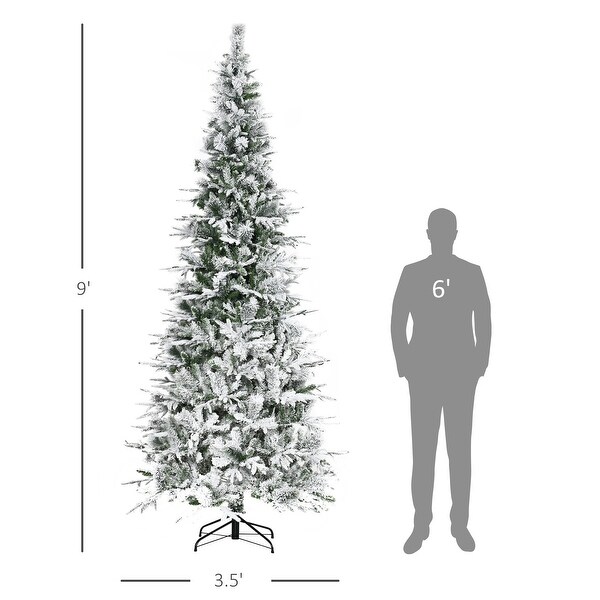 9ft Unlit Snow Flocked Pine Artificial Christmas Tree with Realistic Branches and 1159 Tips