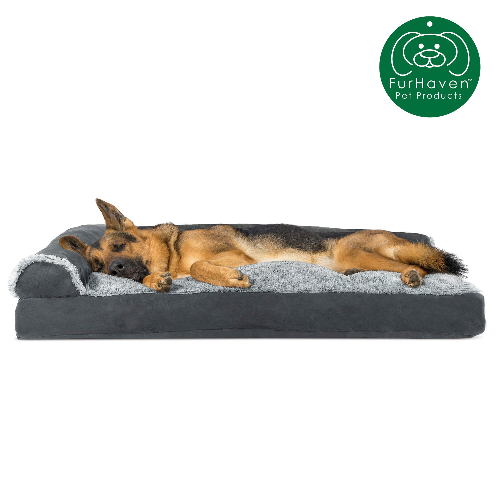 FurHaven Pet Products | Faux Fur & Suede Chaise Lounge Pillow Sofa-Style Pet Bed for Dogs & Cats, Stone Gray, Jumbo