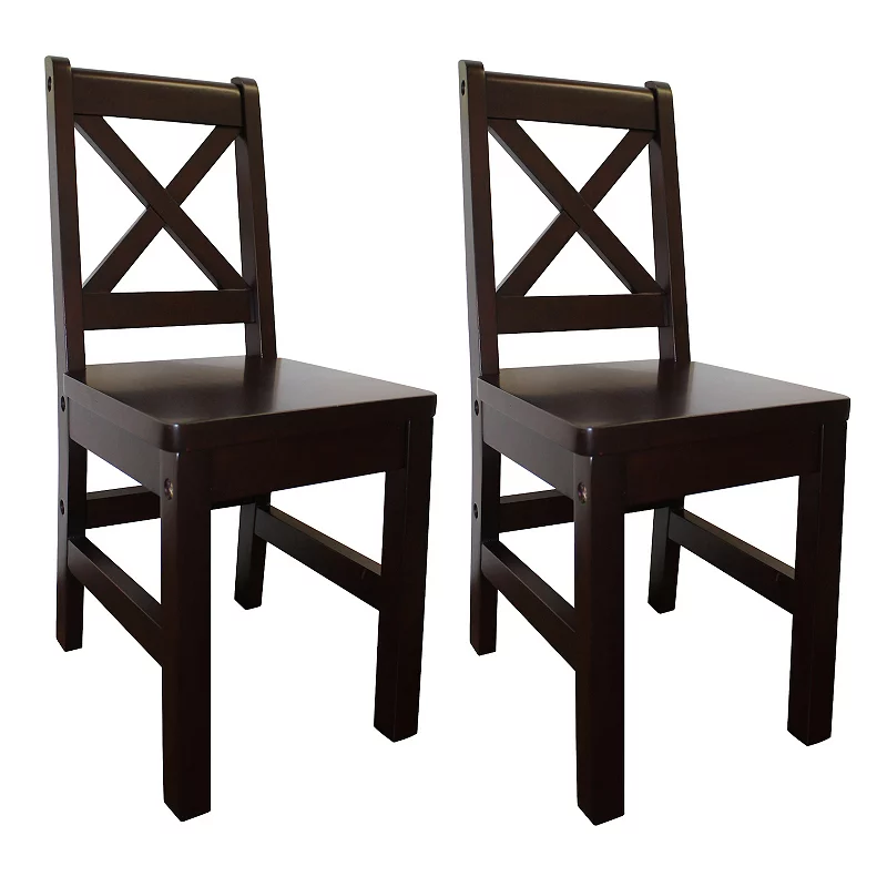 eHemco Solid Hard Wood Kids Table and X-Back Chairs， 3 Pieces Set