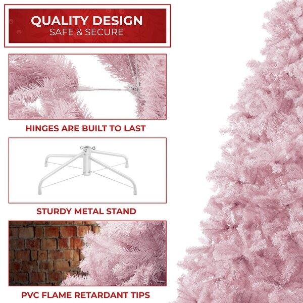 4.5FT Pink Spruce Artificial Holiday Christmas Tree with Metal Stand