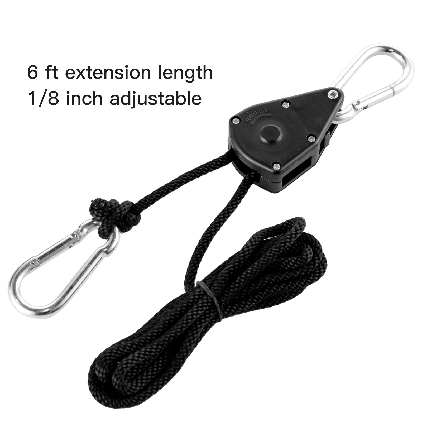 VEVOR Grow Light Rope 12Pair, Heavy Duty Adjustable Rope Clip Hanger 1/8 Inch, Grow Light Rope Hanger 6-Feet Long, Adjustable Rope Ratchet Hangers 150 Lbs, Each Pair Used with Grow Light, Grow Bags