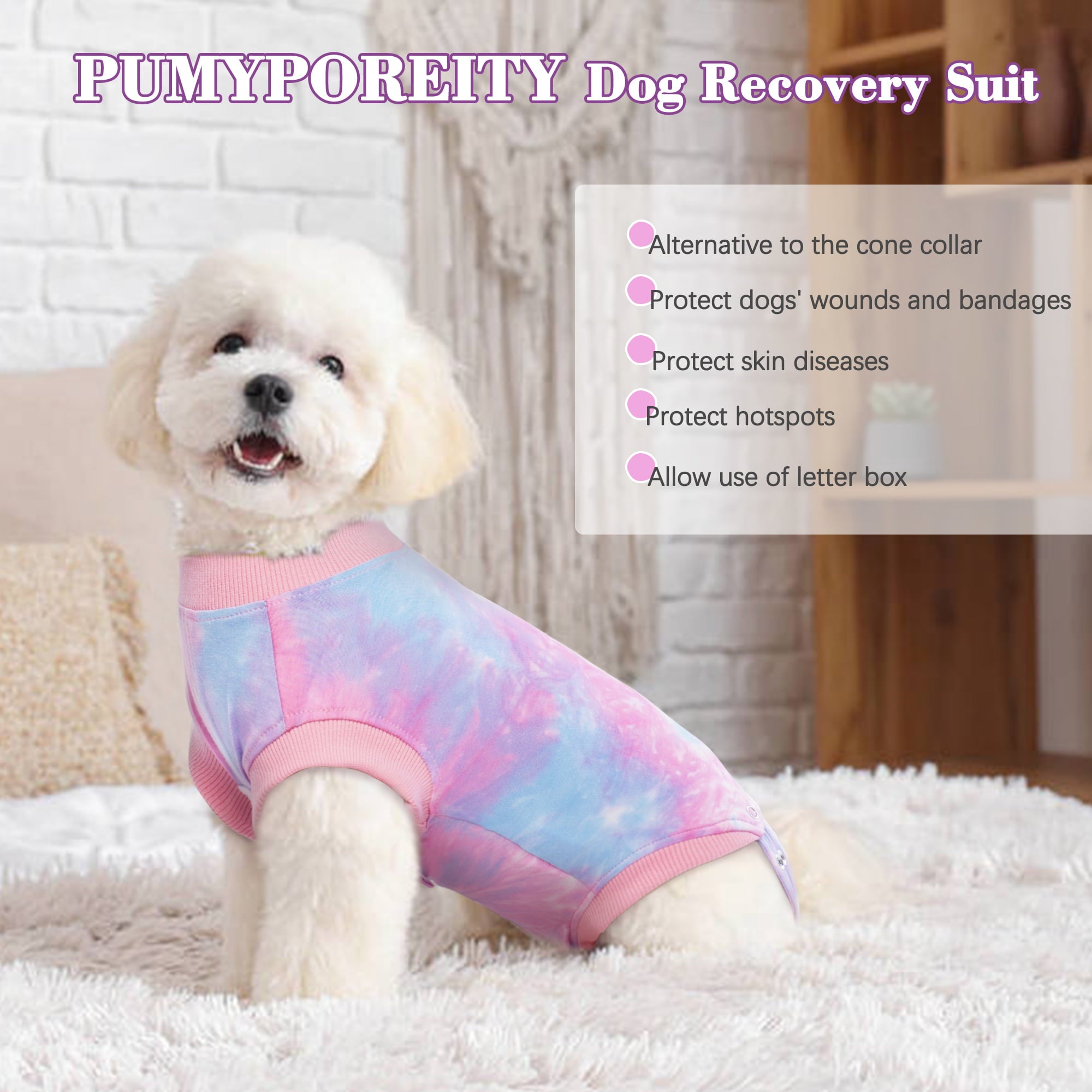 PUMYPOREITY Dog Surgery Recovery Suit， Tie-Dye Dog Onesie Recovery Suit After Surgery， Breathable Abdominal Wound Skin Diseases Protector， Cone Collar Alternative， Pet Dog Recovery Shirt， Pink