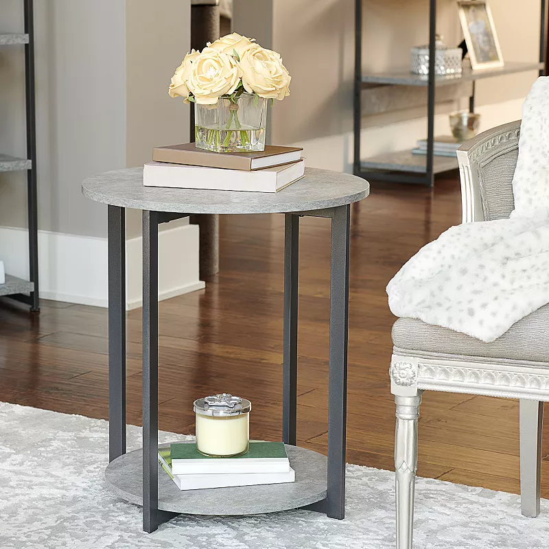 Household Essentials Faux-Concrete 2-Tier Round End Table