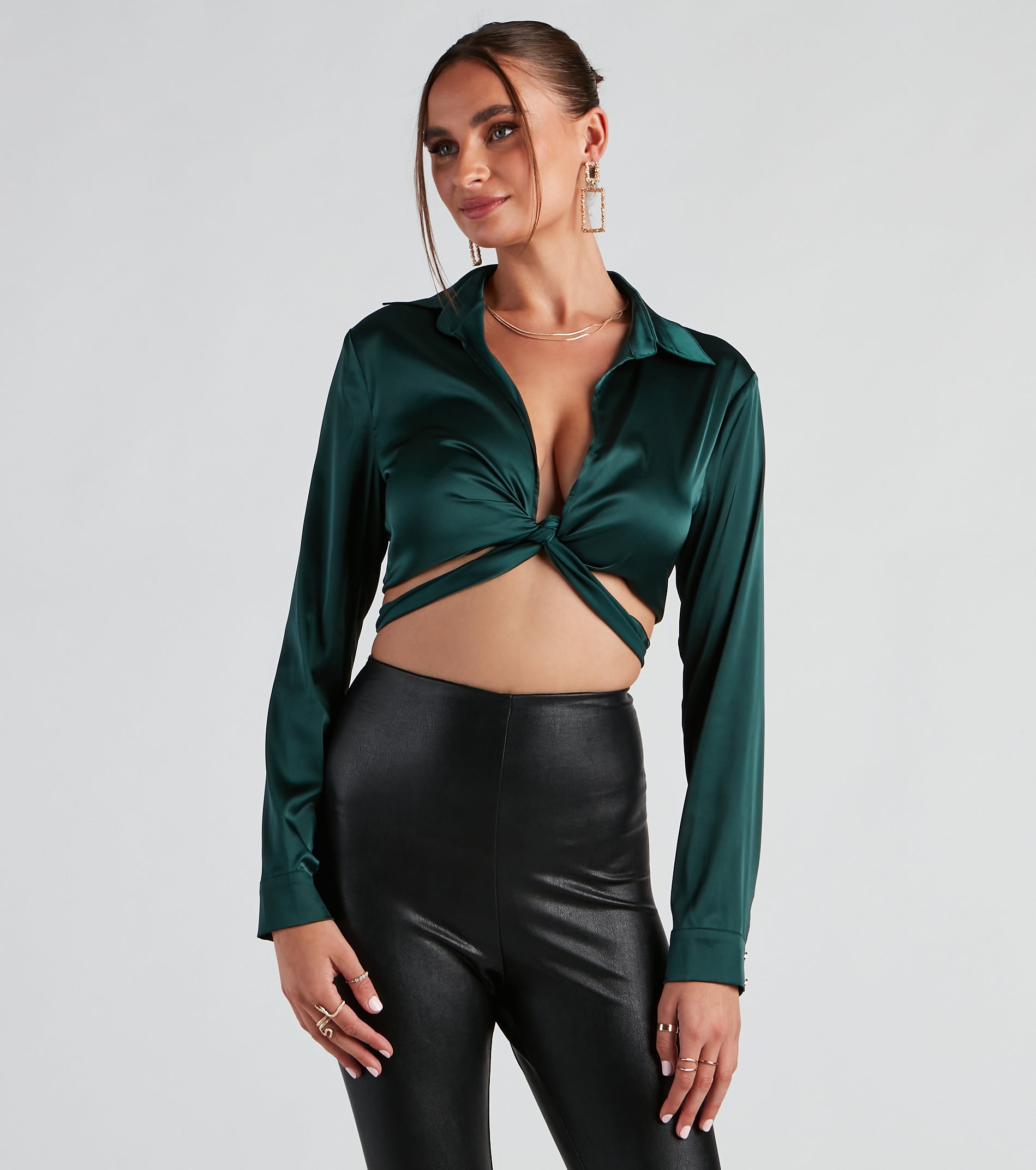 So Sleek Satin Tie-Front Blouse