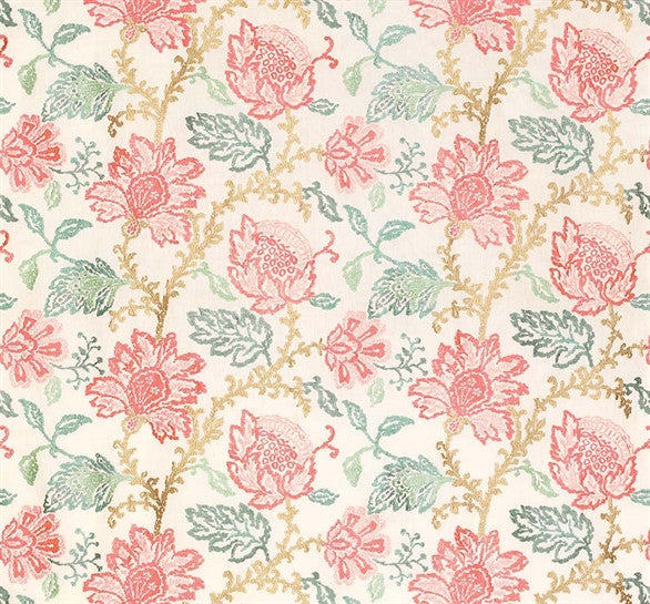 Sample Coromandel Fabric in Pink, Aqua, and Ivory