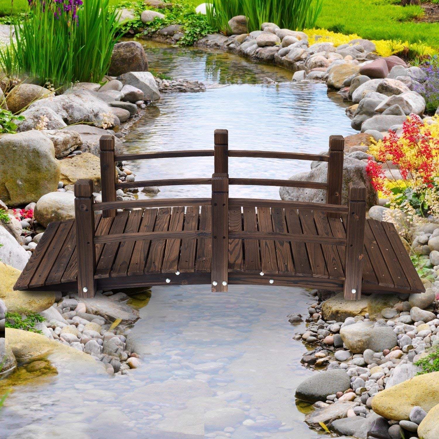 Outsunny 5 ft Wooden Garden Bridge Arc Stained Finish Footbridge