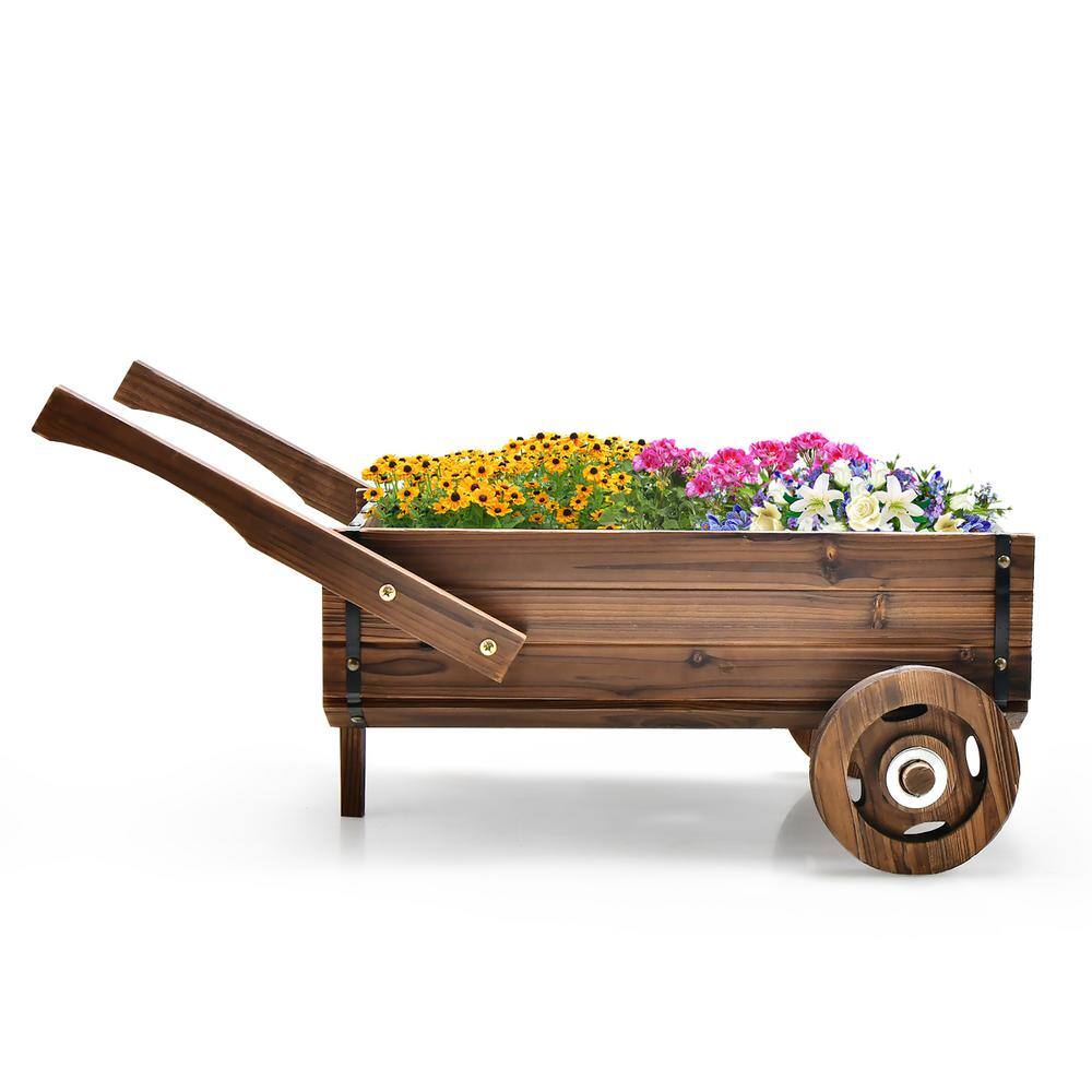 Costway 32 in. L x 15.5 in. W x 15 in.H Decorative Wagon Cart Plant Flower Pot Stand Wooden Raised Garden Planter Box GT3929CF