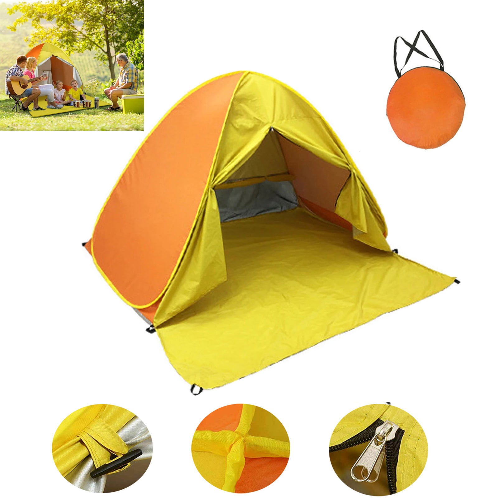 PVUEL Pop Up Beach Tent，  for 3-5 Person Triangle Portable Outdoor Sunshade Camping Canopy Shelter  Yellow and Orange