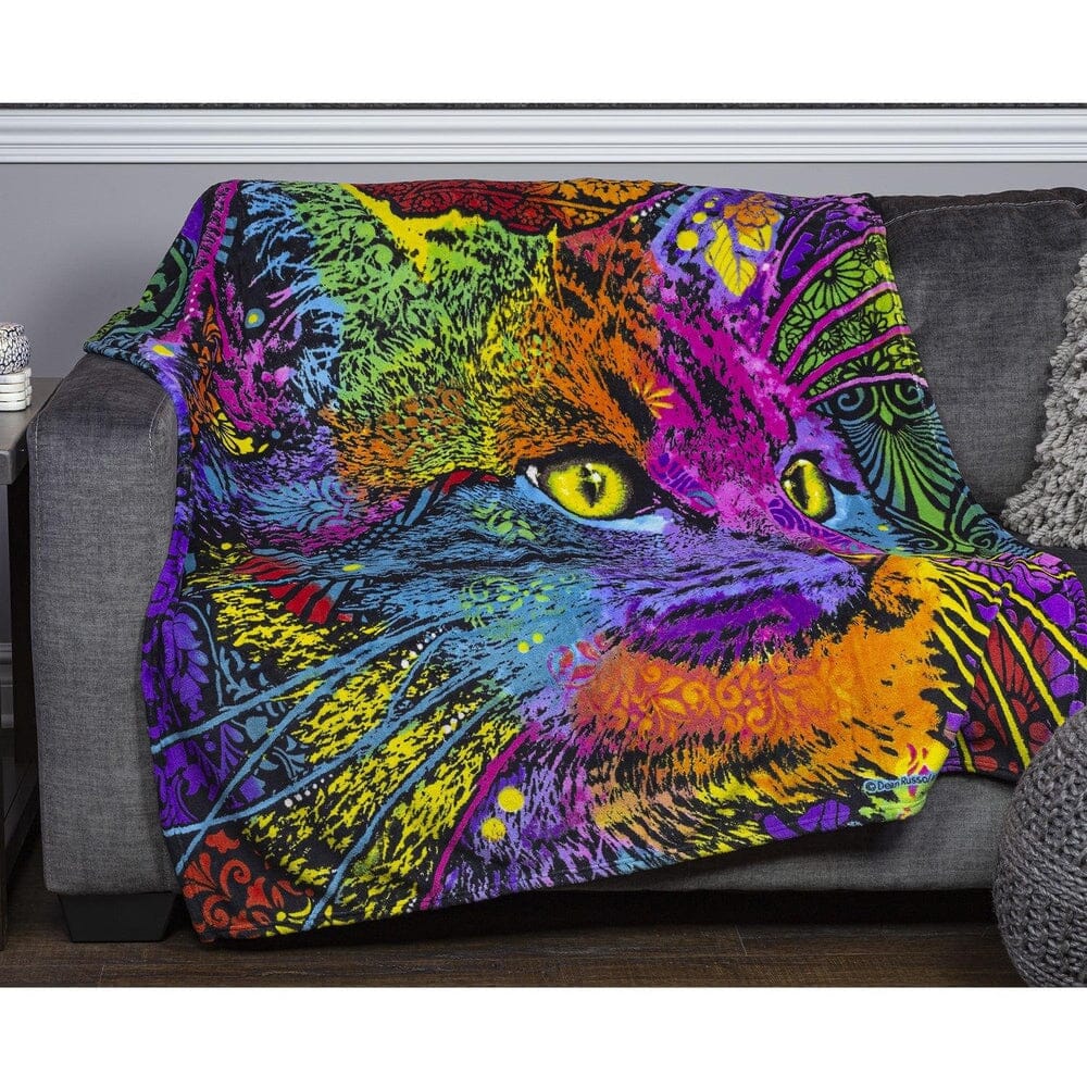 Mysterio Gaze Cat Super Soft Plush Fleece Throw Blanket by Dean Russo