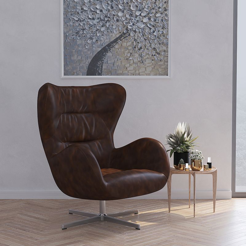 Merrick Lane Olwen Ergonomic High-Back Lounge Chair 360▲ Swivel Accent Chair Bomber Jacket Faux Leather Side Chair with 4 Star Alloy Base