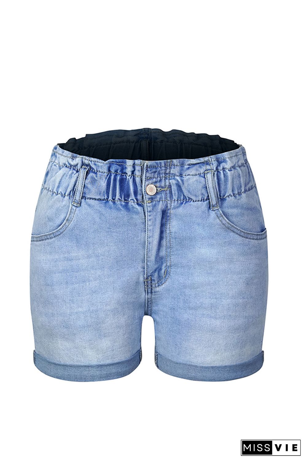 Elastic Waist Washed Denim Shorts Wholesale