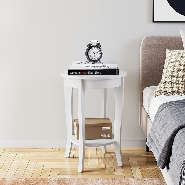 End Table Living Room Small Side Table with 2-Tier Storage Shelves，Round Bedside Tables