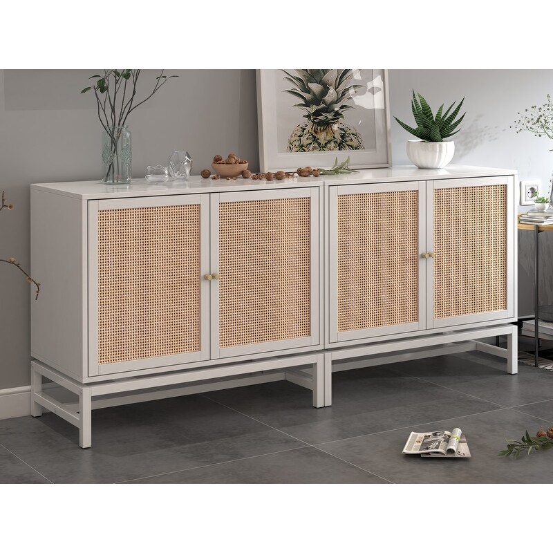 Rattan Sideboard Buffet Accent Cabinet with 2 Doors  1 Adjustable Inner Shelves for Entryway  Living Room