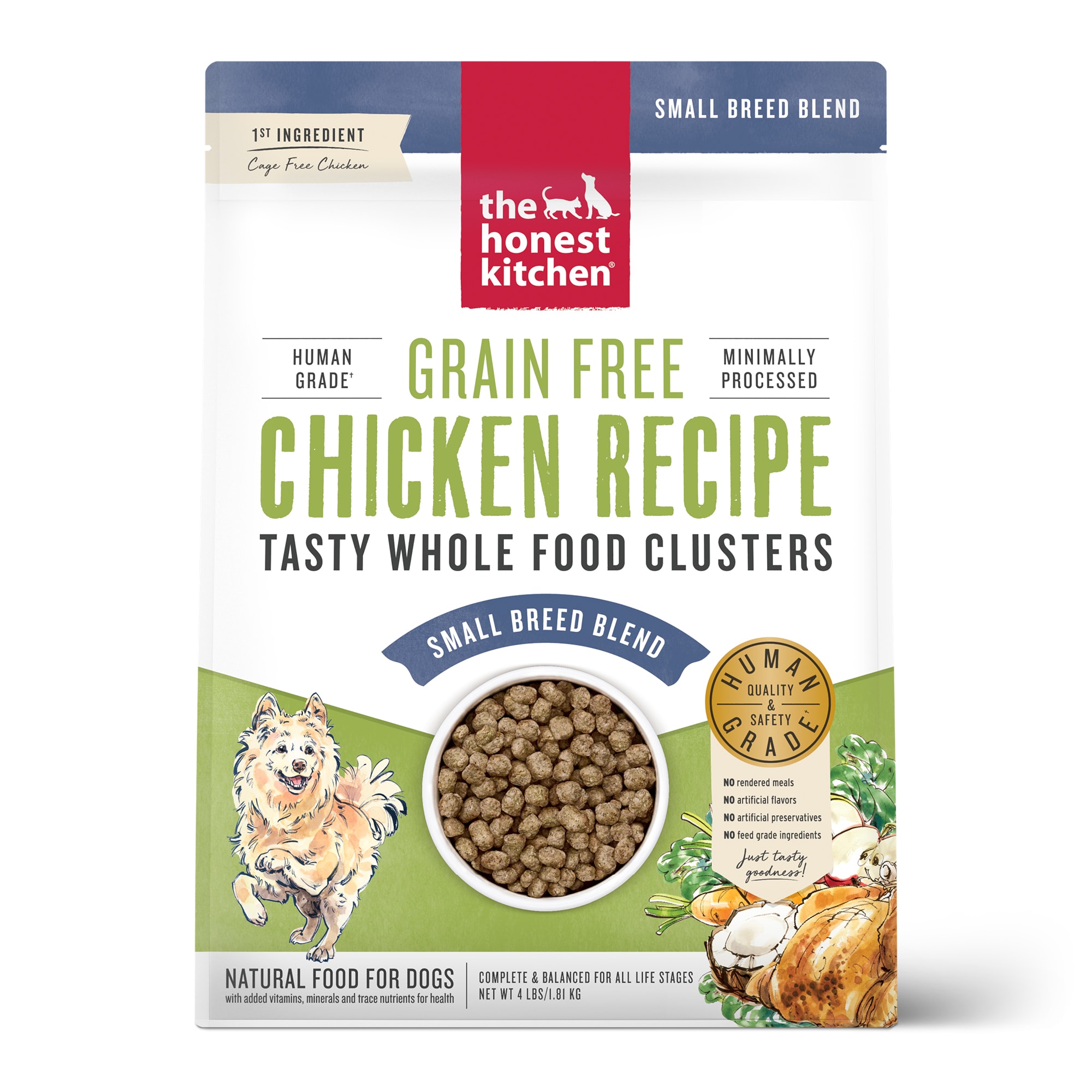 The Honest Kitchen Whole Food Clusters Small Breed Grain Free Chicken Dry Dog Food， 4 lbs.