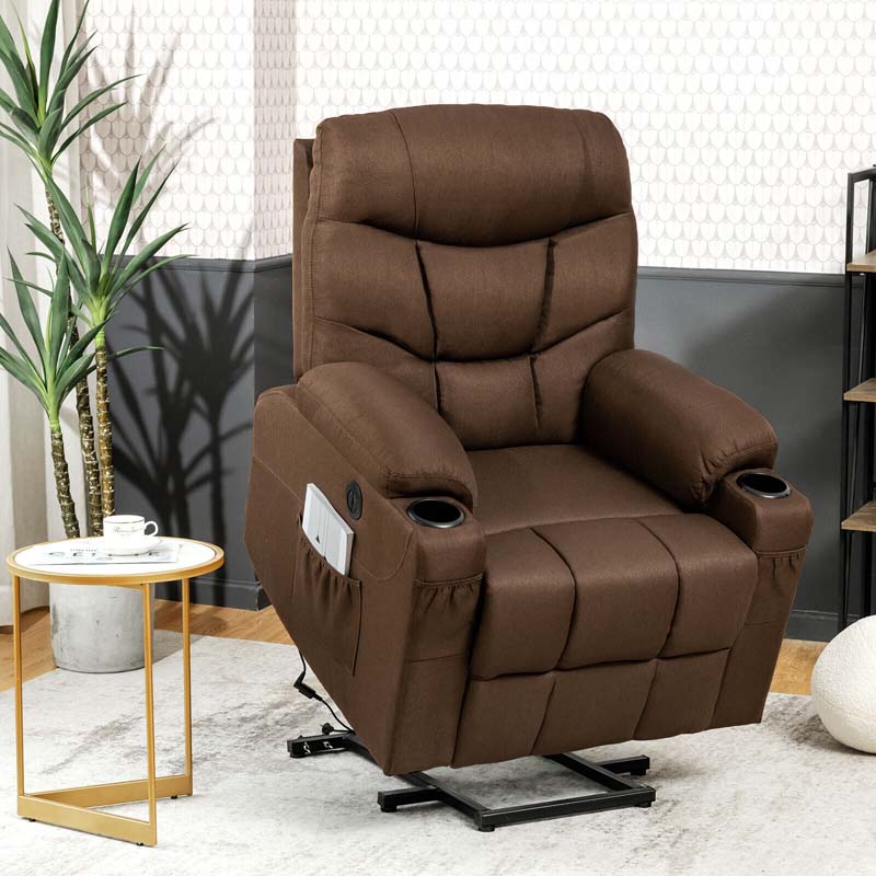 Linen Fabric Power Lift Recliner Chair with Massage & Lumbar Heat, Electric Stand up Lift Sofa for Elderly