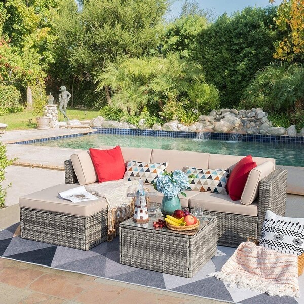 Homall 5 Pieces Wicker Patio Furniture Sets Rattan Outdoor Sectional Sofa