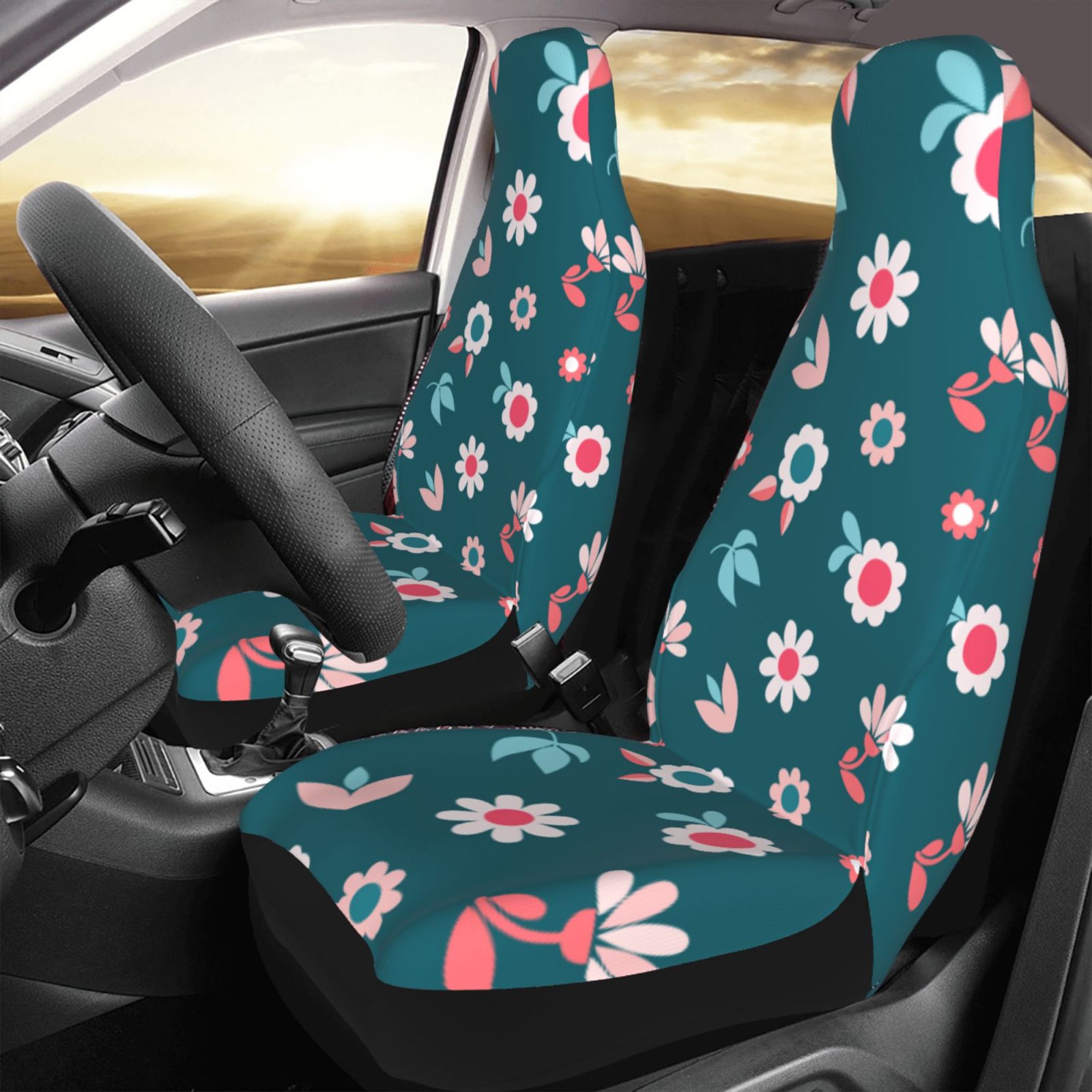 TEQUAN Front Seat Covers， Cute Spring Flowers Pattern 2 Piece Car Seat Cover Fit Most Car SUV Truck Van