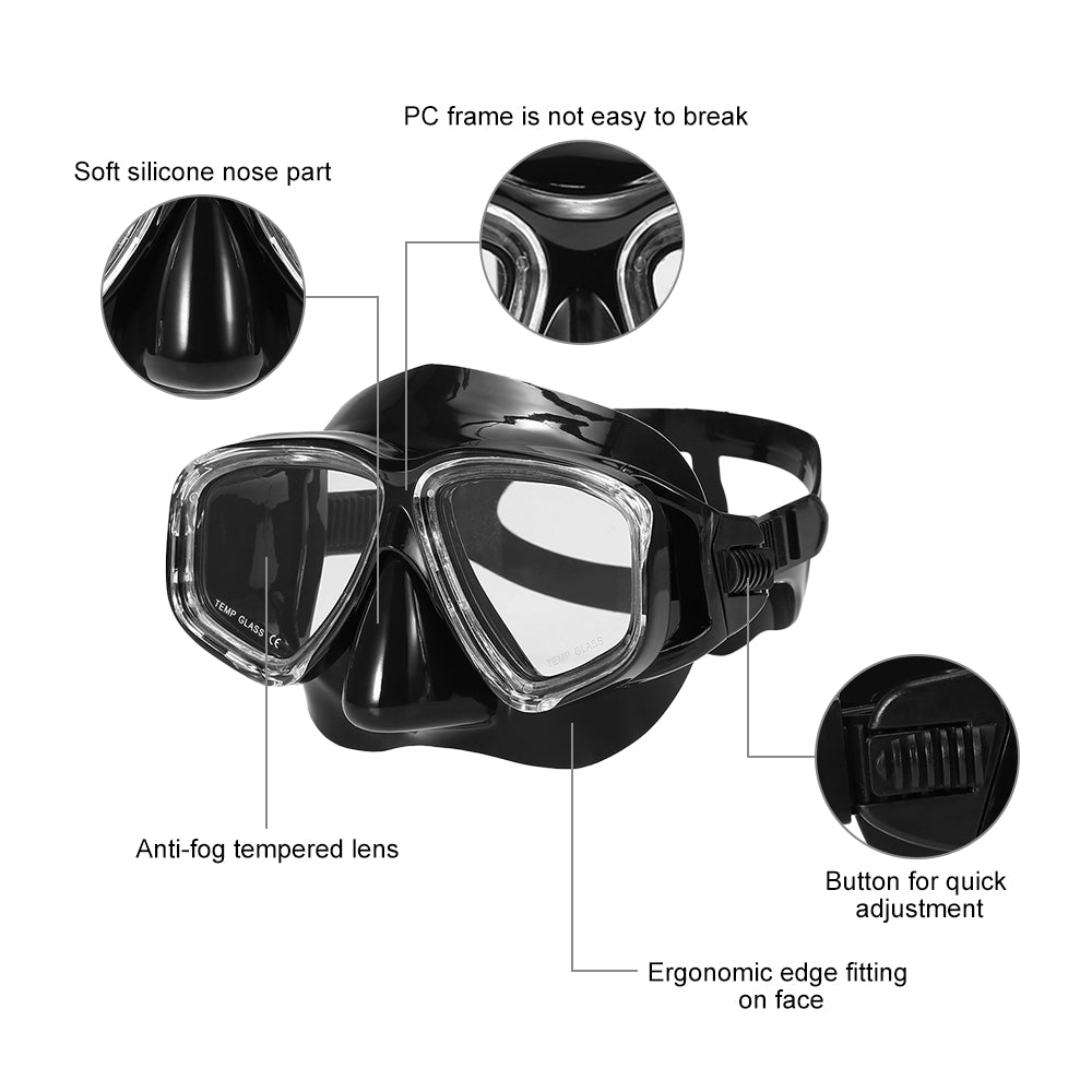 Lixada Adults Freediving Mask Anti-Fog Diving Snorkeling Swimming Mask Tempered Glass Lens Goggles Men Women