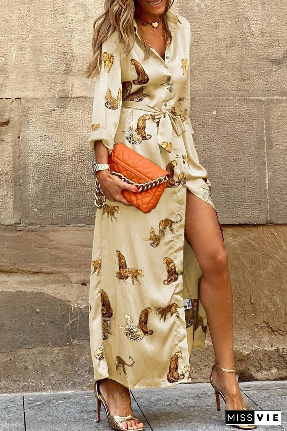 Sweet Elegant Print Animal Printing V Neck A Line Dresses