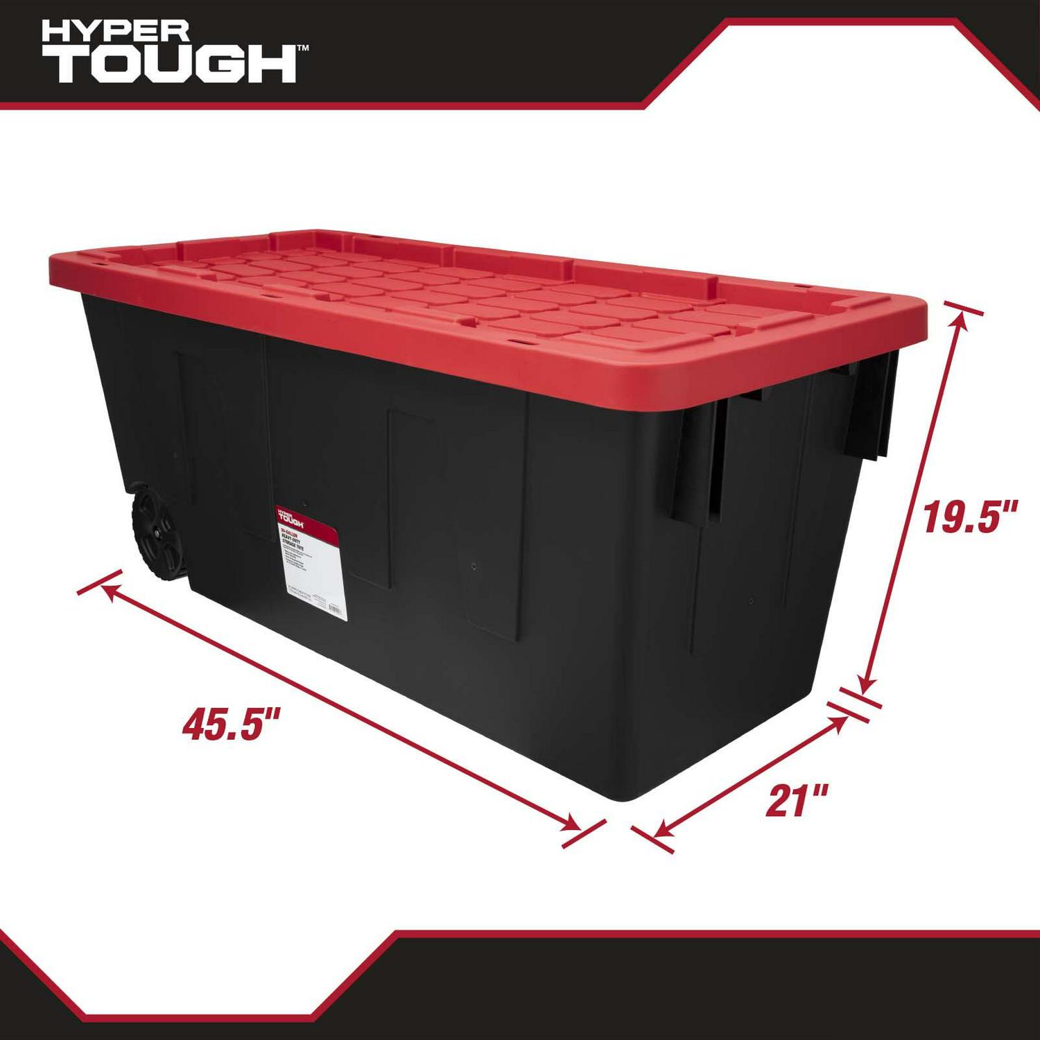 Hyper Tough 8211 50 Gallon Snap Lid Wheeled Plastic Storage Tote Black Base