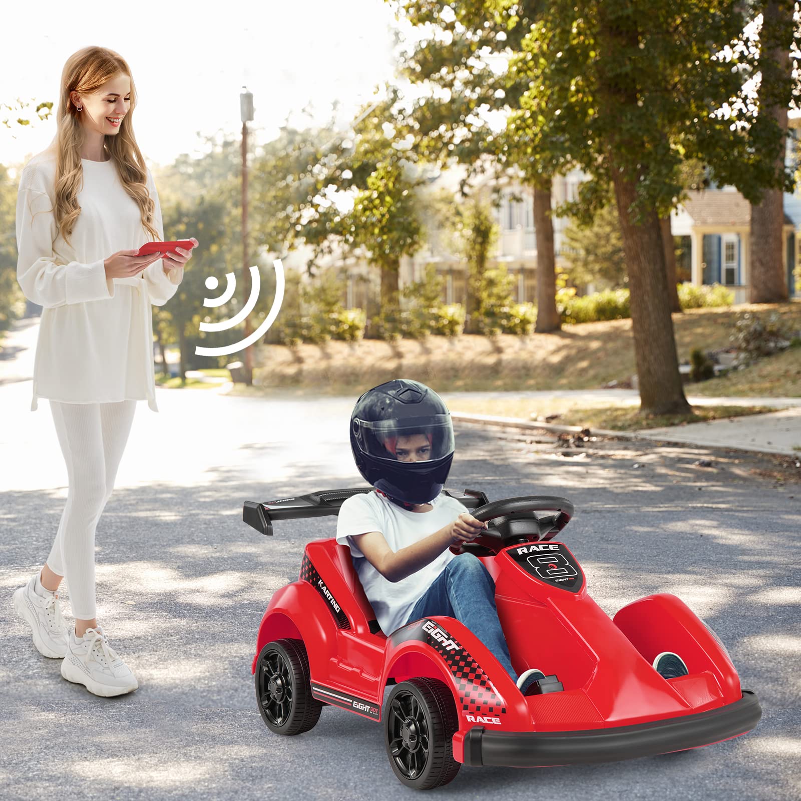 Costzon Ride on Car, Go Cart for Kids with Remote Control, Safety Belt, Music, USB Port, Forward/Backward