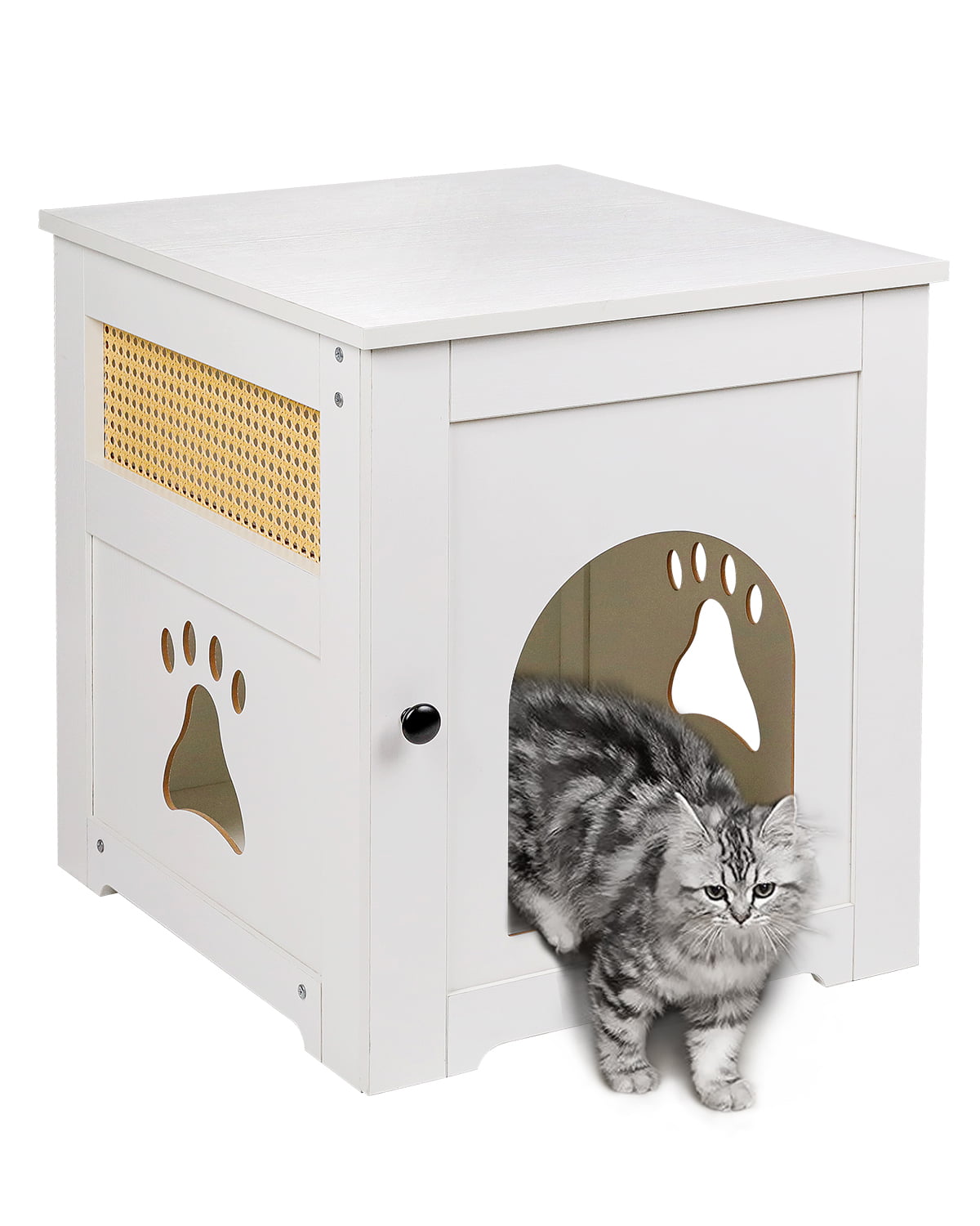 WellMall Cat Litter Box Enclosure， Cat House Side Table，Night Stand Pet House， Indoor Cat House-White