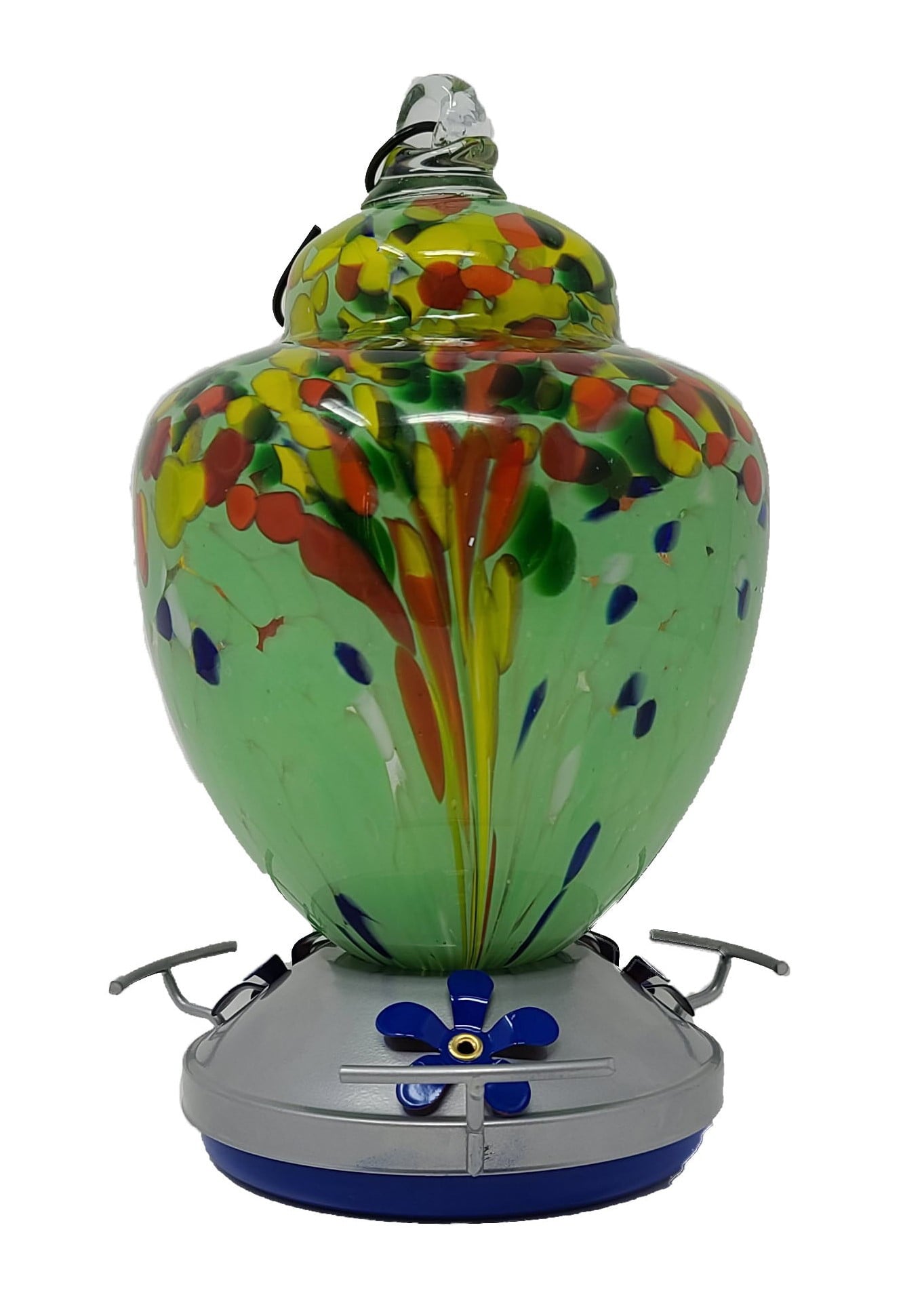 Griffin Products 38 oz. Green Hand-Blown Glass Hummingbird Feeder