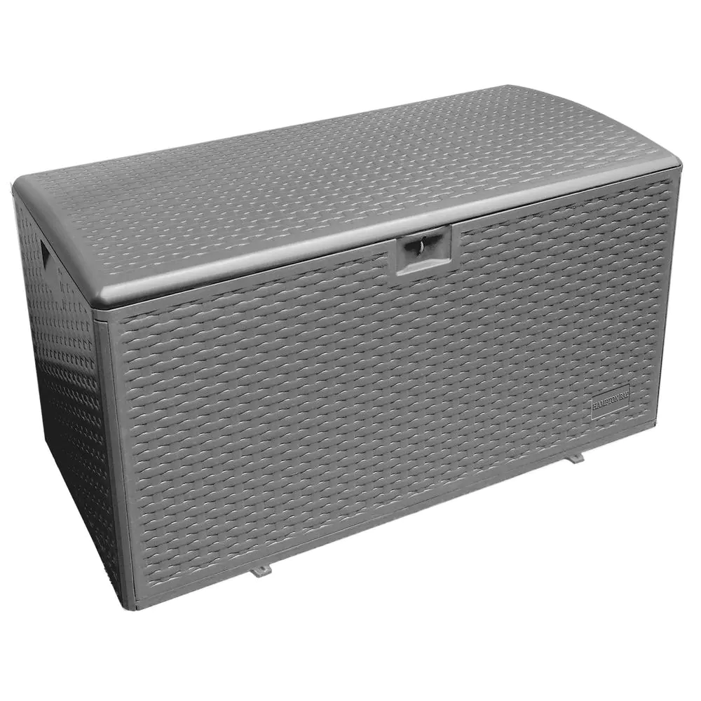 Hampton Bay HBDB120G-GS 120 Gal. Grey Resin Wicker Outdoor Storage Deck Box with Lockable Lid