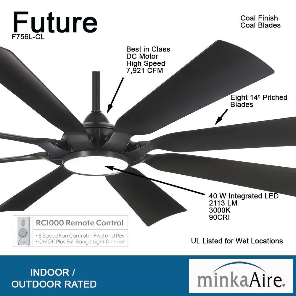 MINKA-AIRE Future 65 in. LED Indoor Outdoor Coal Black Ceiling Fan with Remote F756L-CL