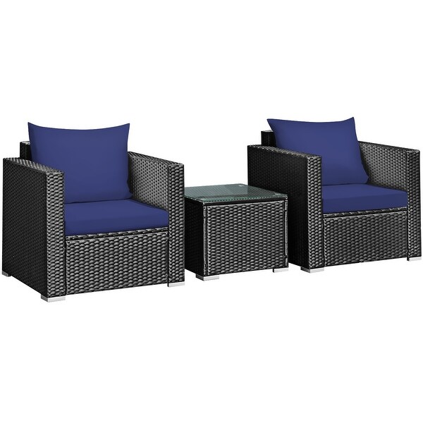 Costway 3PCS Patio Rattan Wicker Furniture Set Sofa Table W/Cushion