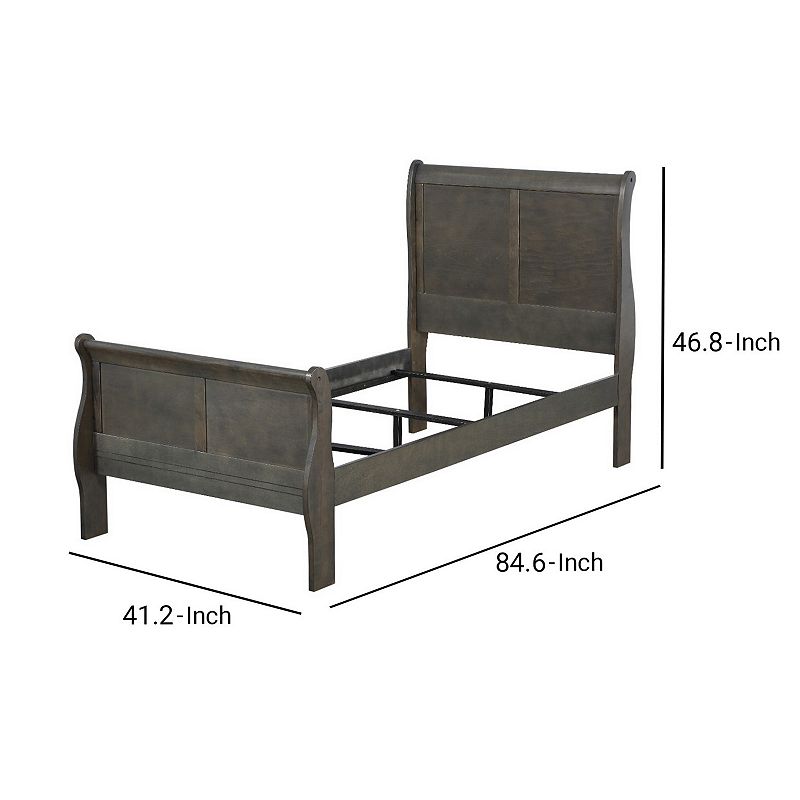 Wooden Twin Size bed with sleigh Headboard and Footboard， Dark Gray