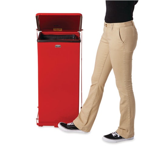 Rubbermaid FGST24EPLRD Defenders Square 13-Gallon Step Trash Can， Red