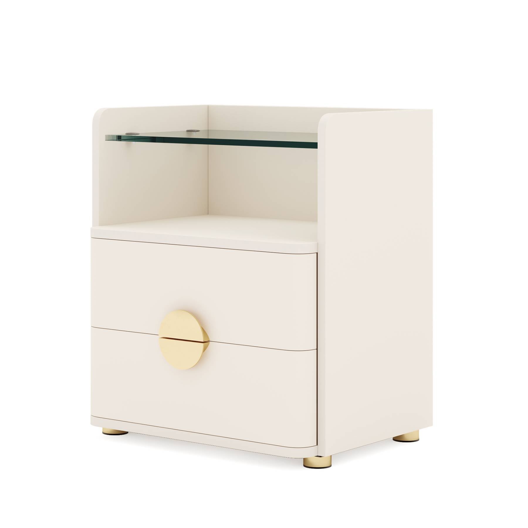 2-Drawer Nightstand, Modern Bedside Table with Open Storage