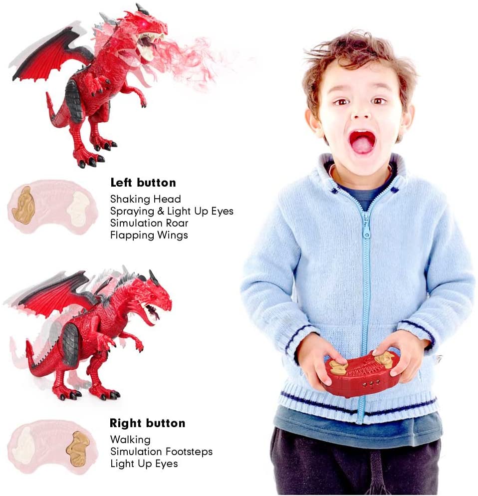 Allaugh Infrared RC Dinosaur Toys Remote Control Dragon Shaking Head Walking Spray Kids Toy Gift