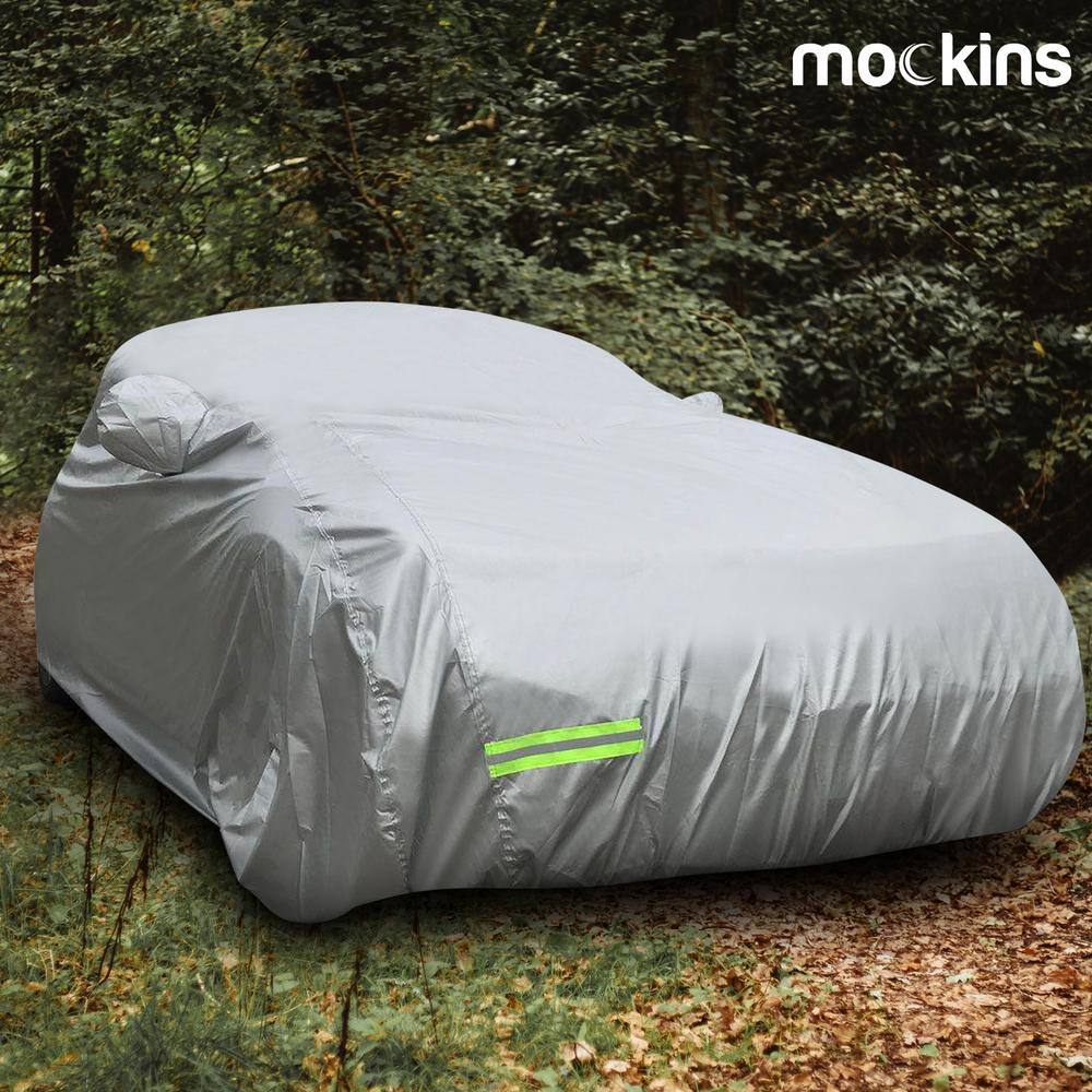 Mockins 185 in. x 70 in. x 60 in. Heavy-Duty Waterproof Car Cover - 190T Silver Polyester MA-46