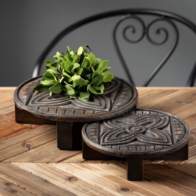 amp 11 75 quot Risers With Medallion Pattern Set Of 2 Wood