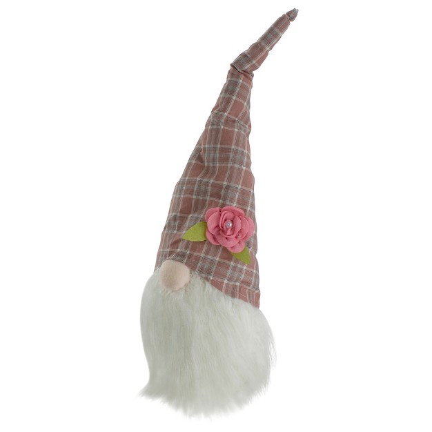 Pink And White Plaid Spring Gnome Head Table Top Decor