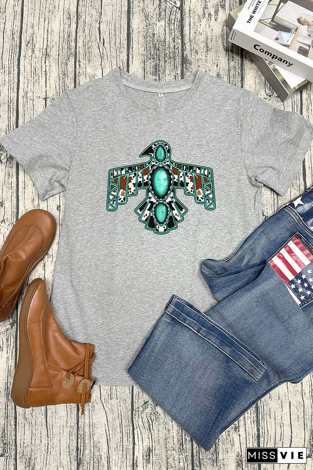 Cowhide Turquoise Thunderbird Graphic T-Shirt Wholesale