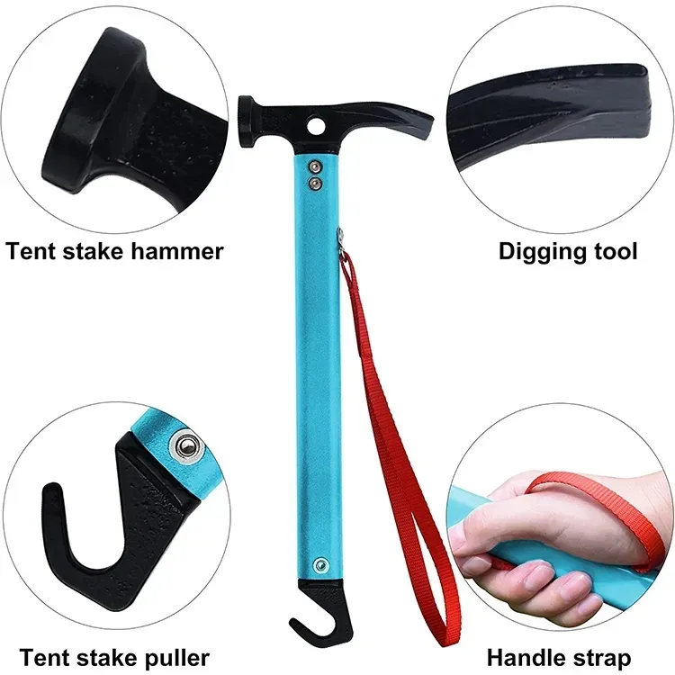 Aluminum alloy handle hammer nail extractor Multi functional tent ground hammer multi mountain camping outdoor hammer