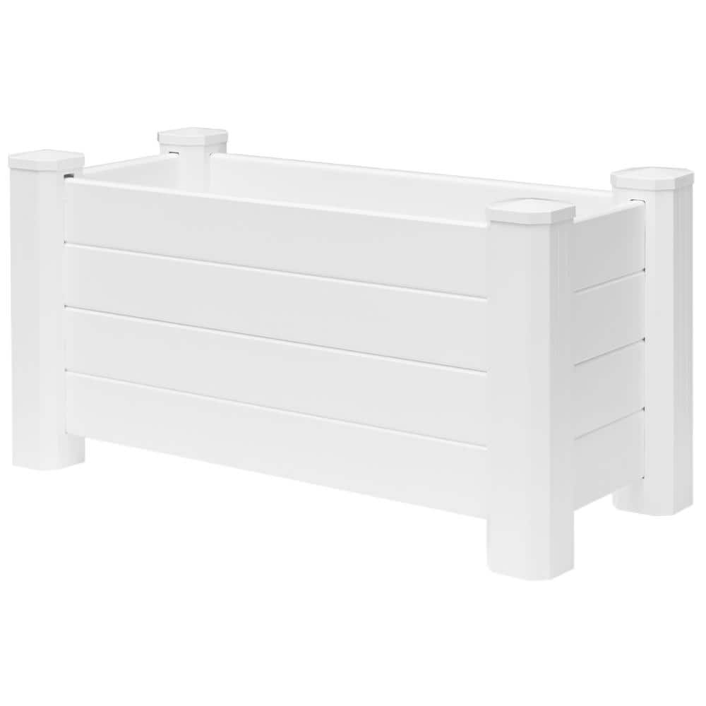 Gardenised White Vinyl Traditional Fence Design Garden Bed Elevated Screwless Raised Planter Box QI003740.B