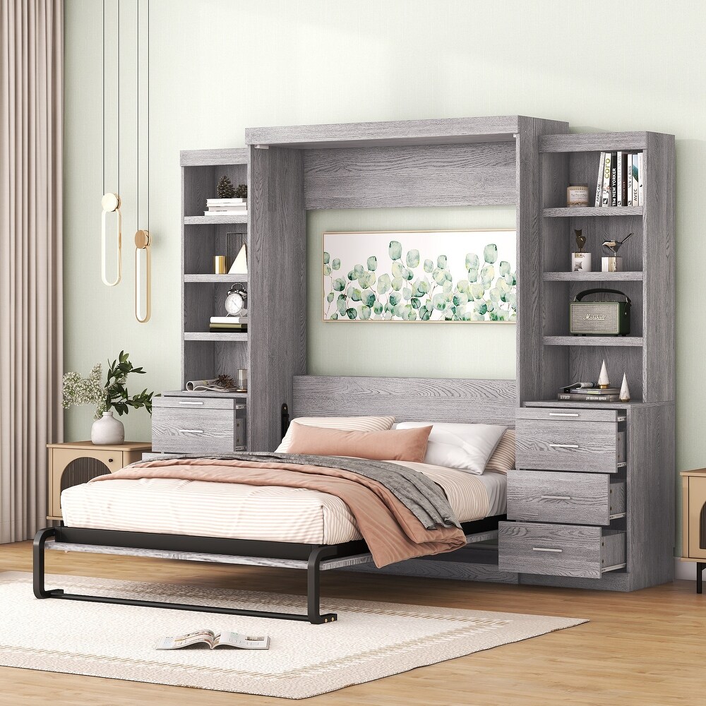 Modern Murphy Bed with Storage Shelves   Drawer  Wall Bed Can Be Folded into a Cabinet  for Bedroom  Living Room or Home Office