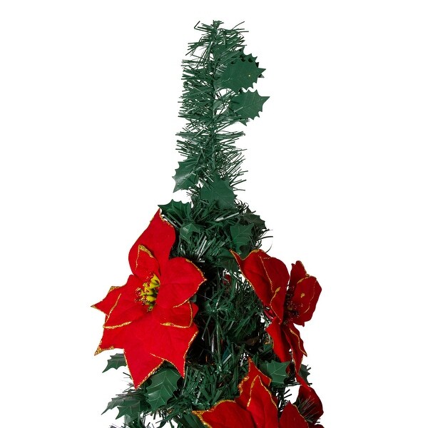 6' PreLit Slim PreDecorated Poinsettia PopUp Artificial Christmas Tree