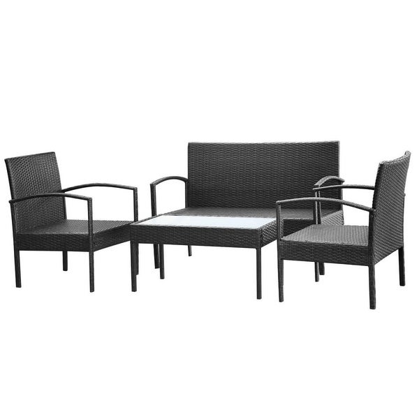 4 Piece Patio Lounge Set with Cushions Poly Rattan Black - Overstock - 36363730